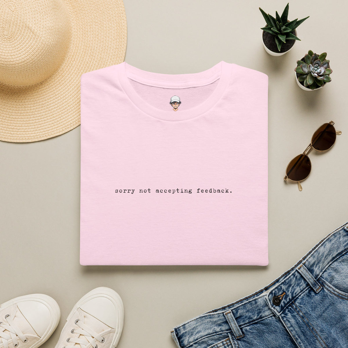 "Softly Not Accepting Feedback." Minimalist Casual Tee