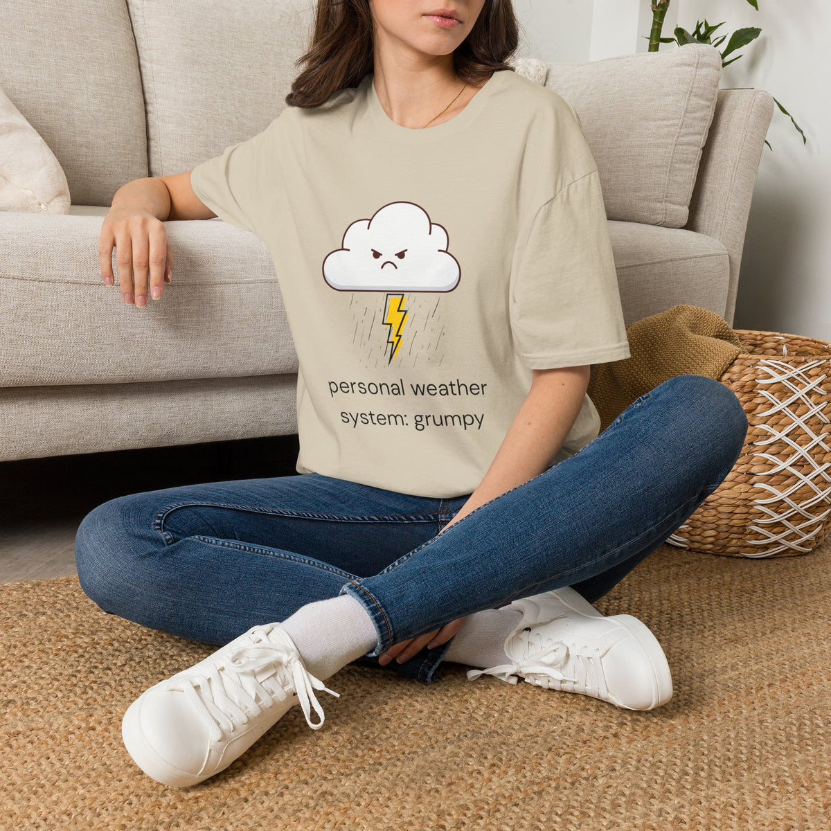 Personal Weather System: Grumpy T‑Shirt — Cute Angry Cloud Graphic Tee