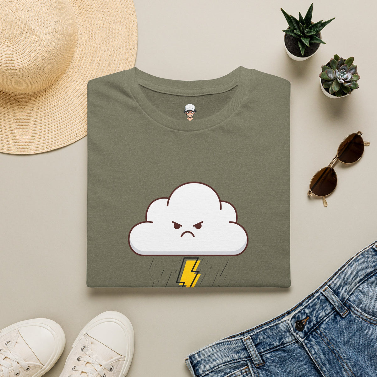 Personal Weather System: Grumpy T‑Shirt — Cute Angry Cloud Graphic Tee