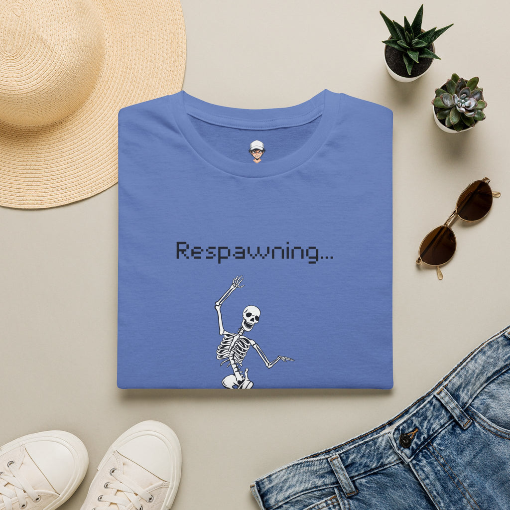 Respawning Skeleton T‑Shirt — Gamer Humorous Retro Pixel Loading Tee