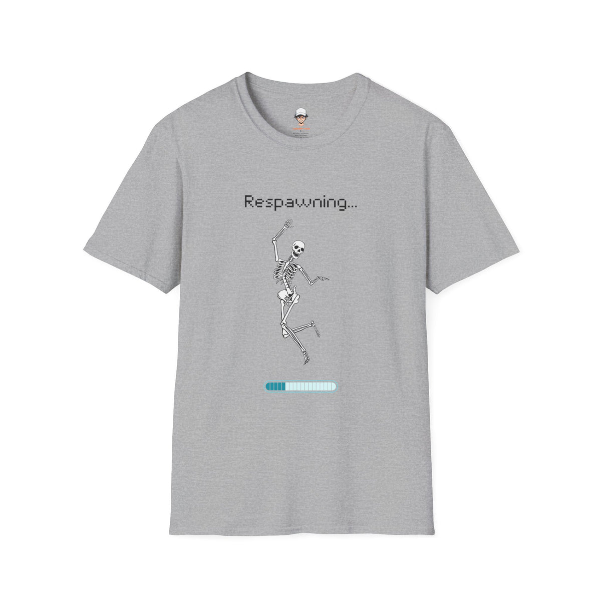 Respawning Skeleton T‑Shirt — Gamer Humorous Retro Pixel Loading Tee