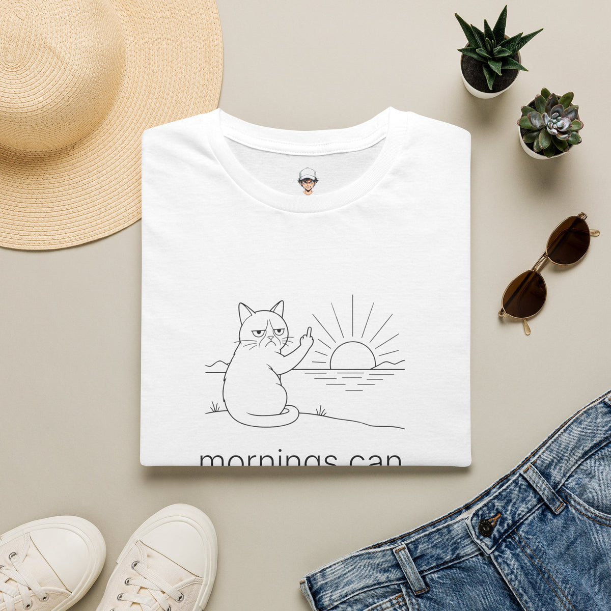 mornings can fight me - Funny Grumpy Cat Tee