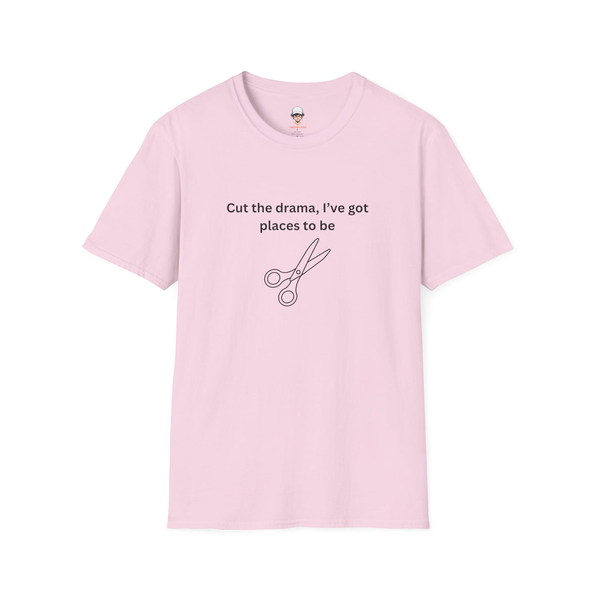 “Cut the drama, I’ve got places to be” T‑Shirt — Scissors Graphic