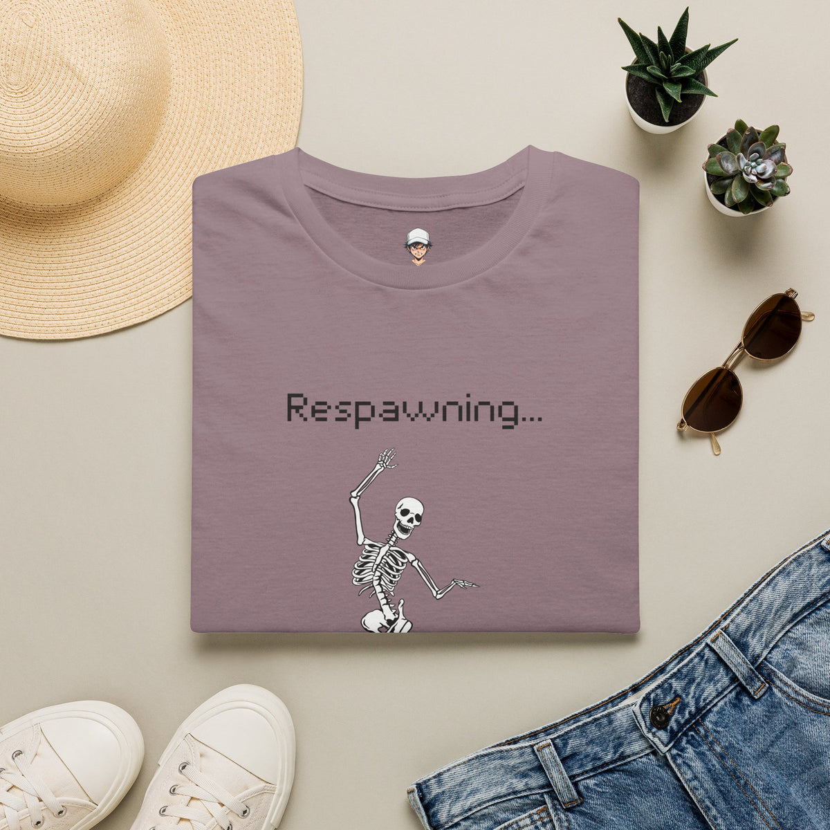 Respawning Skeleton T‑Shirt — Gamer Humorous Retro Pixel Loading Tee