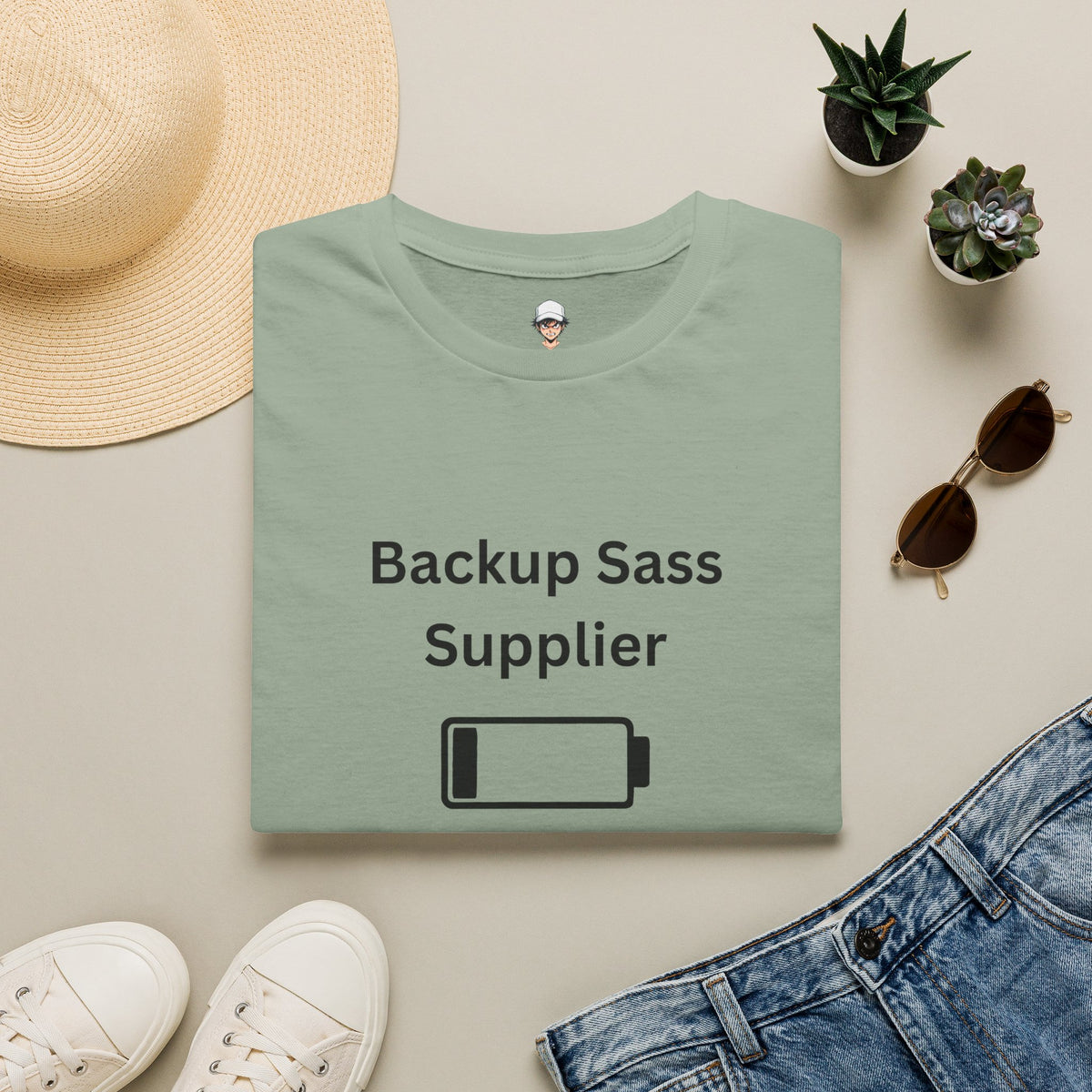 Backup Sass Supplier T-Shirt — Low Battery Parenting Humor Tee