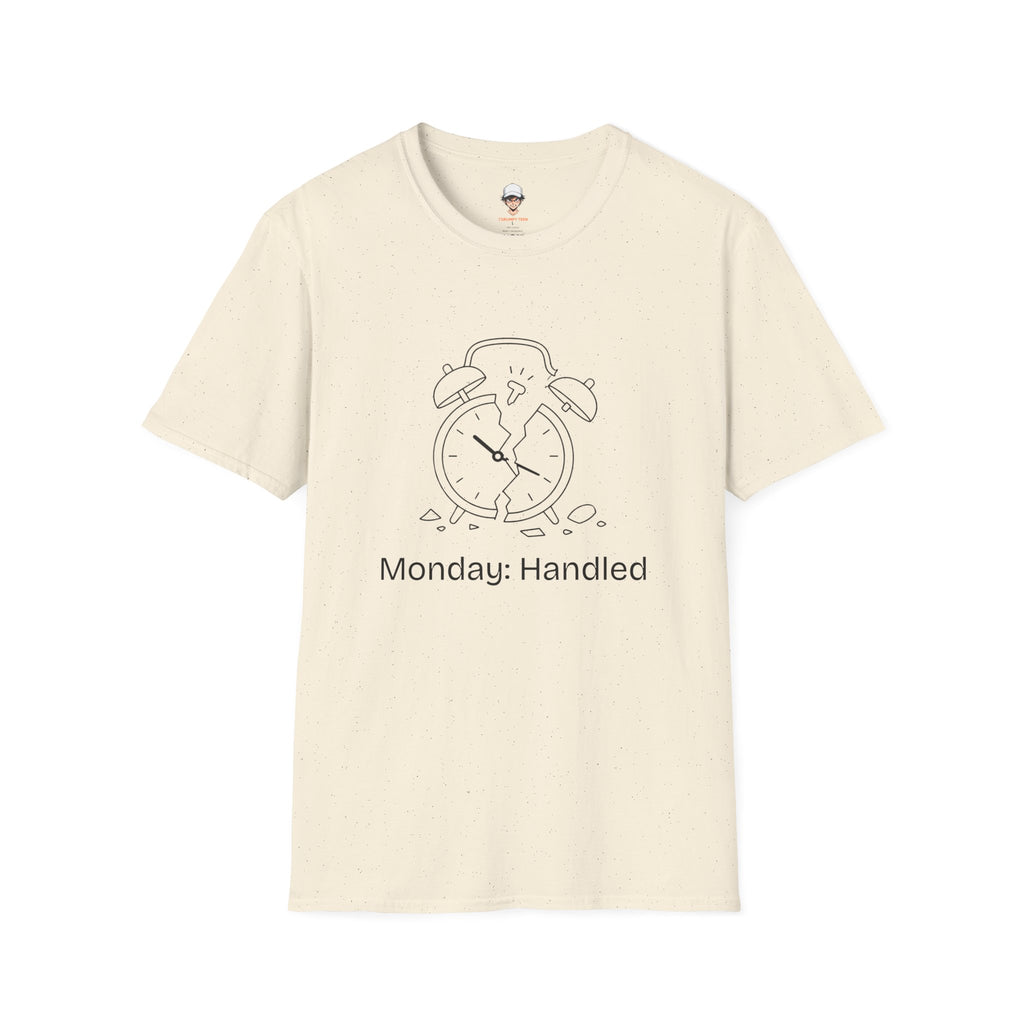 Monday Handled T-Shirt — Funny Broken Alarm Clock Tee for Workweek Vibes