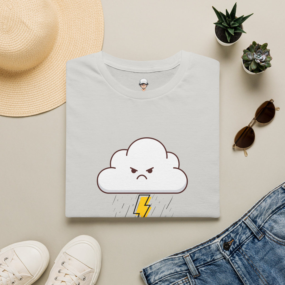 Personal Weather System: Grumpy T‑Shirt — Cute Angry Cloud Graphic Tee