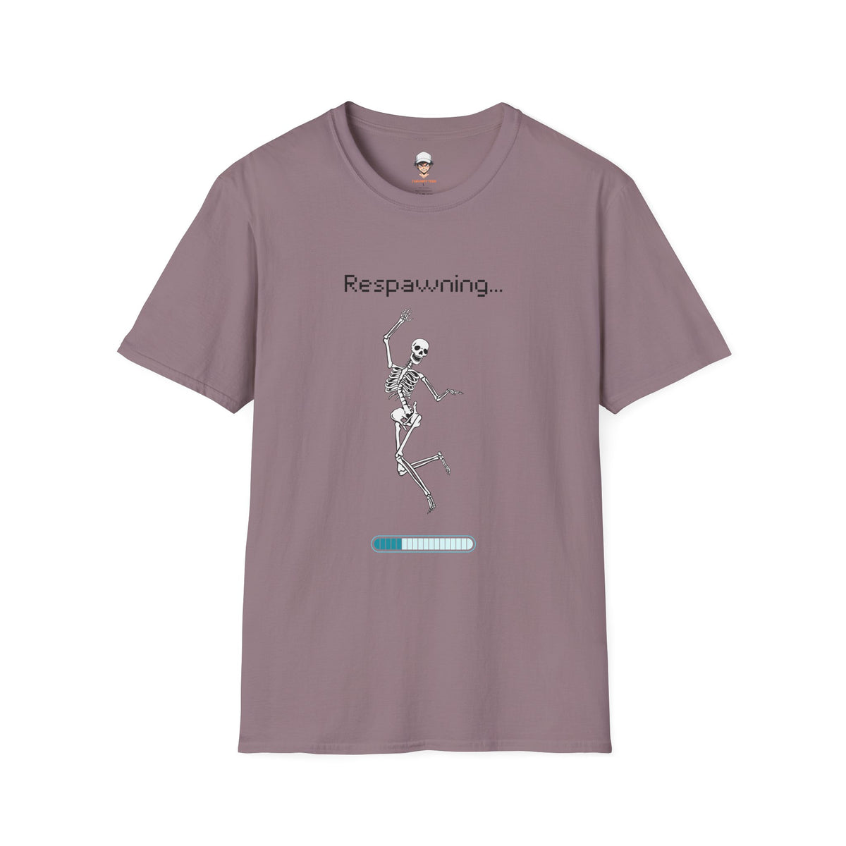 Respawning Skeleton T‑Shirt — Gamer Humorous Retro Pixel Loading Tee