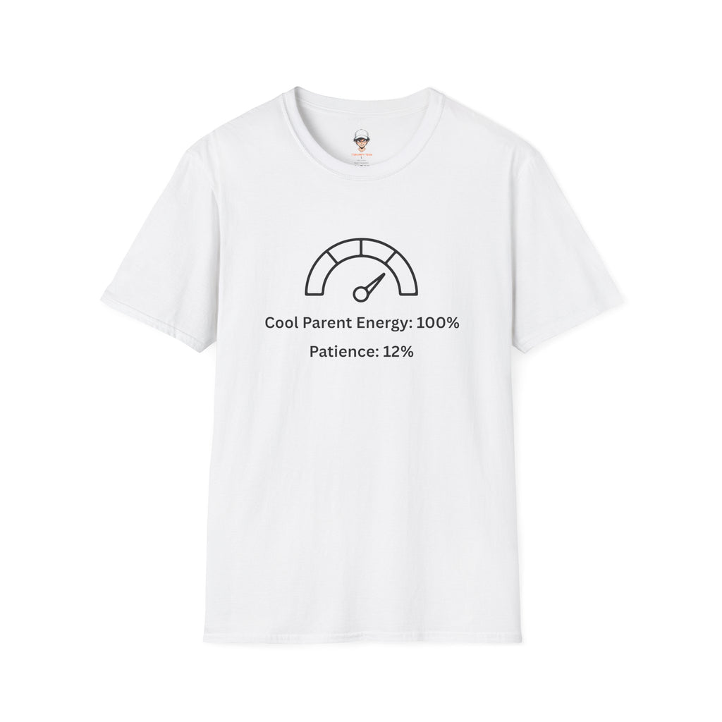 Parent Humor T‑Shirt — "Cool Parent Energy: 100% / Patience: 12%" Gauge Tee