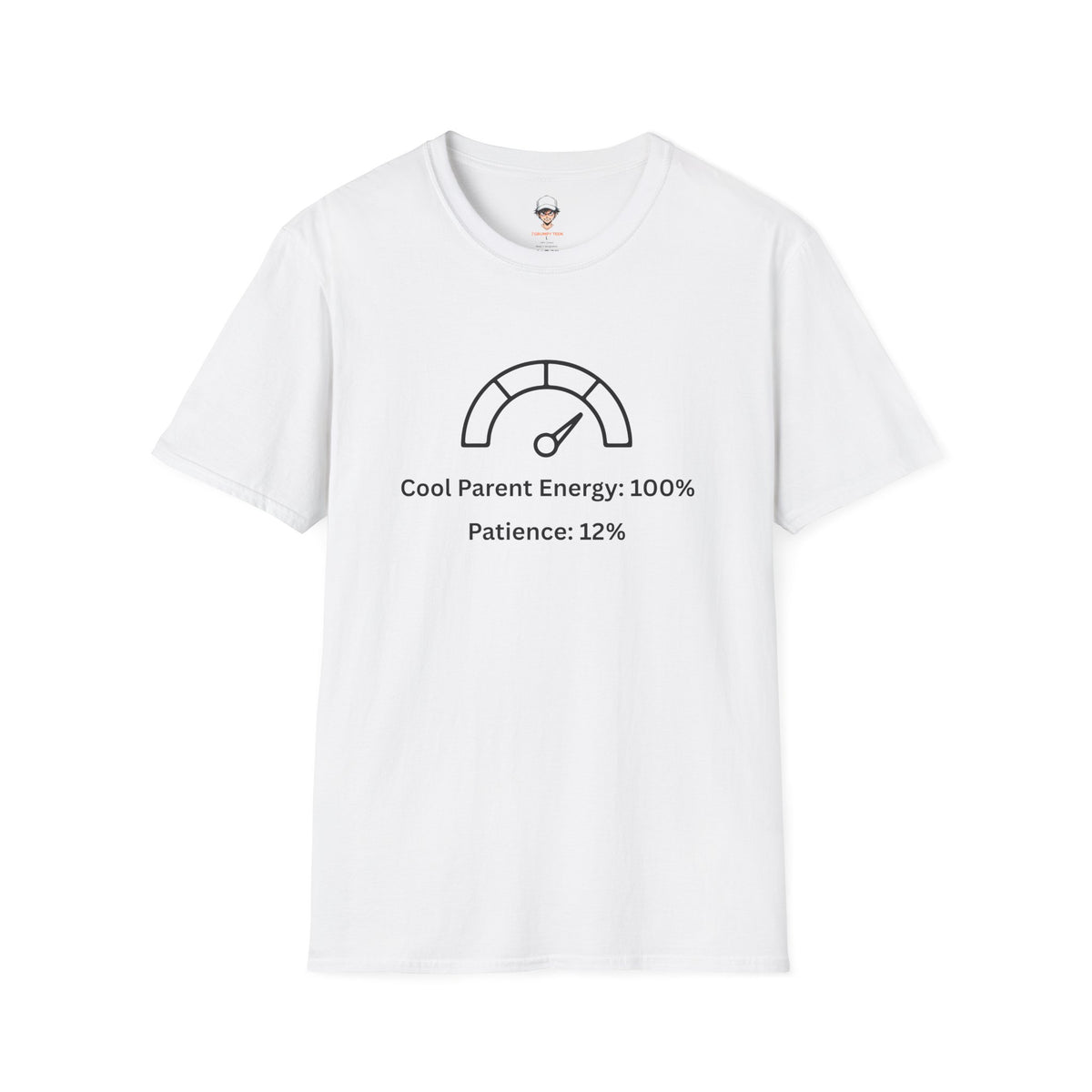 Parent Humor T‑Shirt — "Cool Parent Energy: 100% / Patience: 12%" Gauge Tee