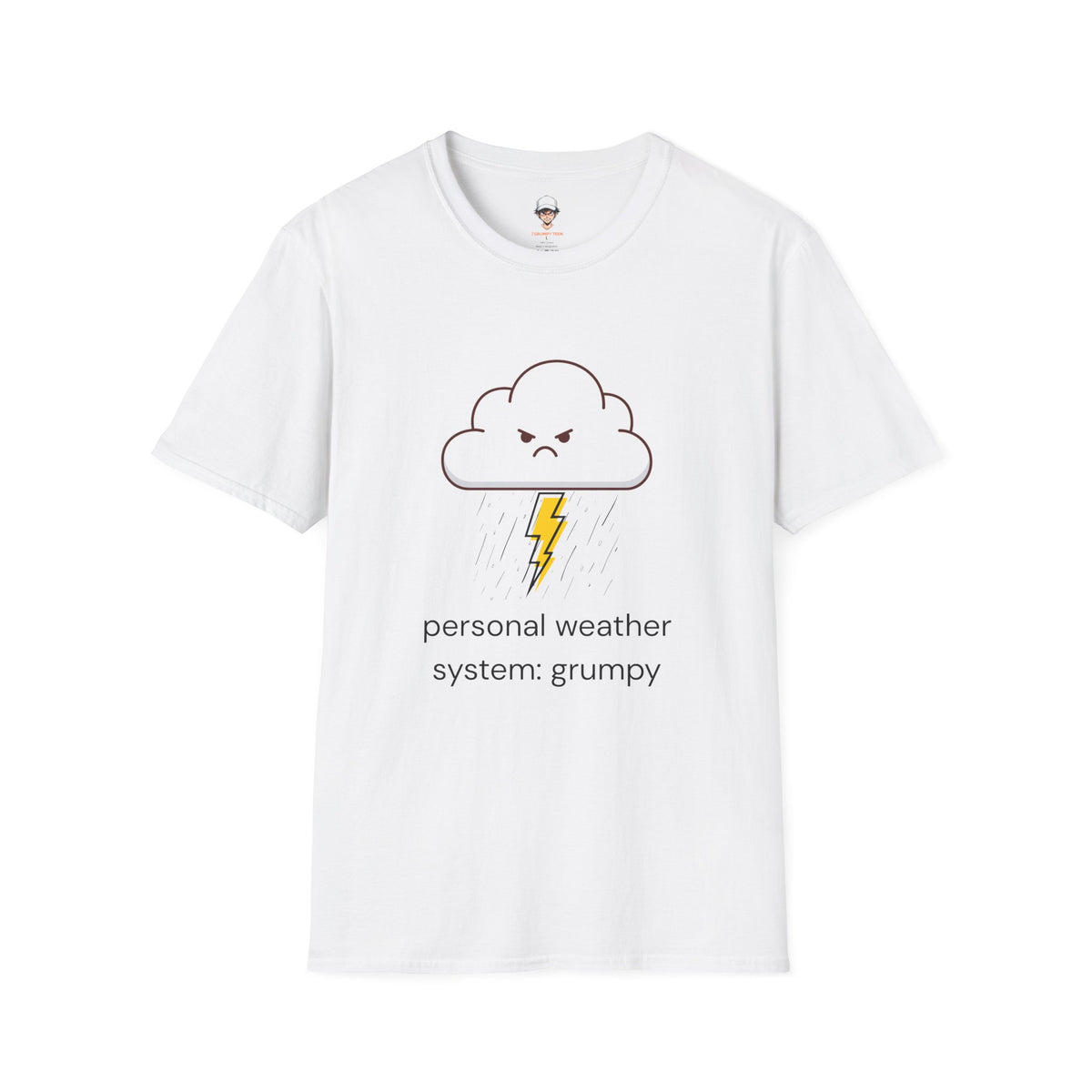Personal Weather System: Grumpy T‑Shirt — Cute Angry Cloud Graphic Tee