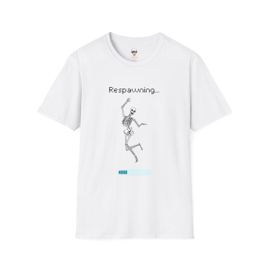 Respawning Skeleton T‑Shirt — Gamer Humorous Retro Pixel Loading Tee