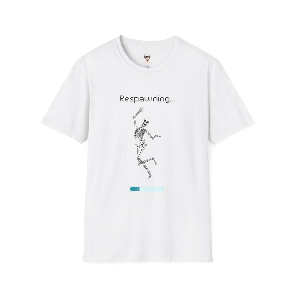 Respawning Skeleton T‑Shirt — Gamer Humorous Retro Pixel Loading Tee