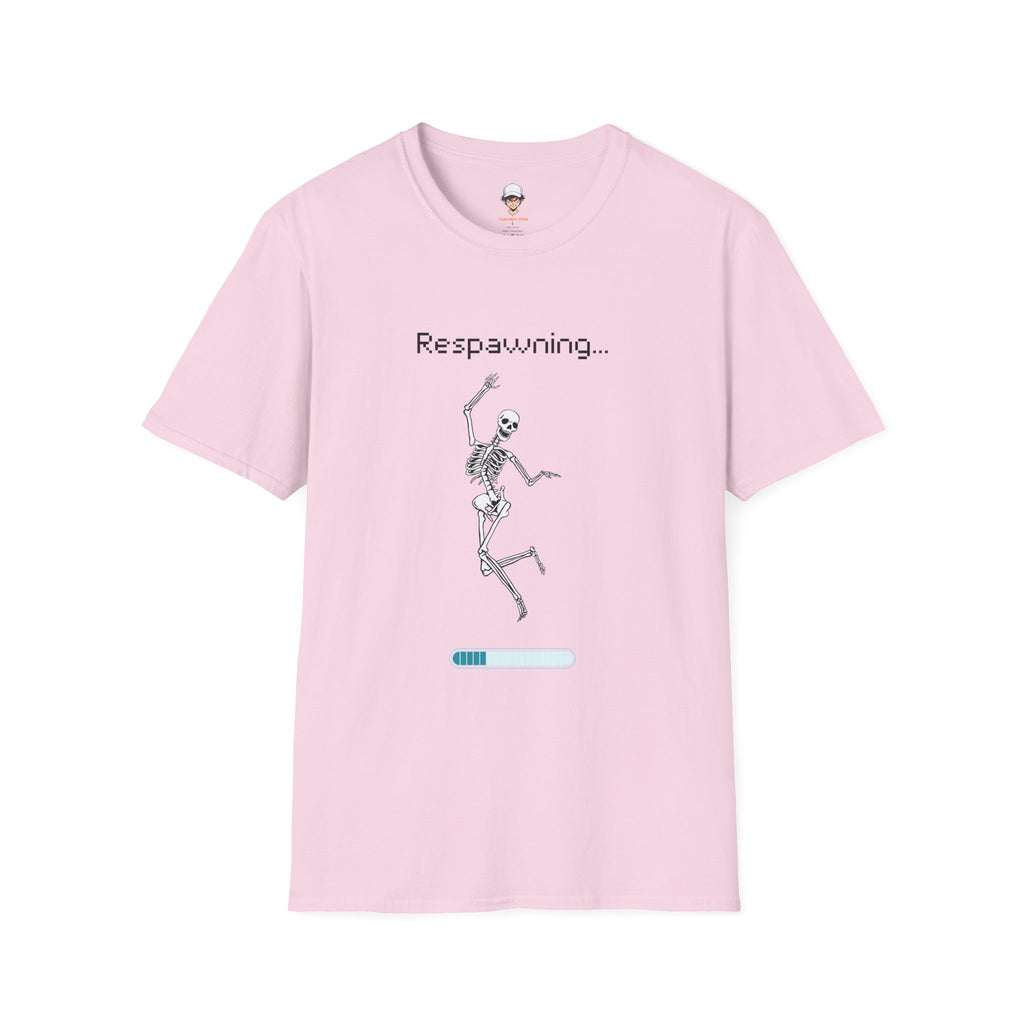 Respawning Skeleton T‑Shirt — Gamer Humorous Retro Pixel Loading Tee