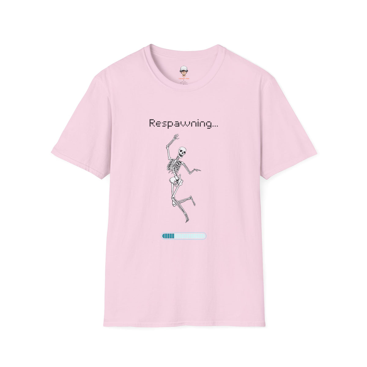 Respawning Skeleton T‑Shirt — Gamer Humorous Retro Pixel Loading Tee