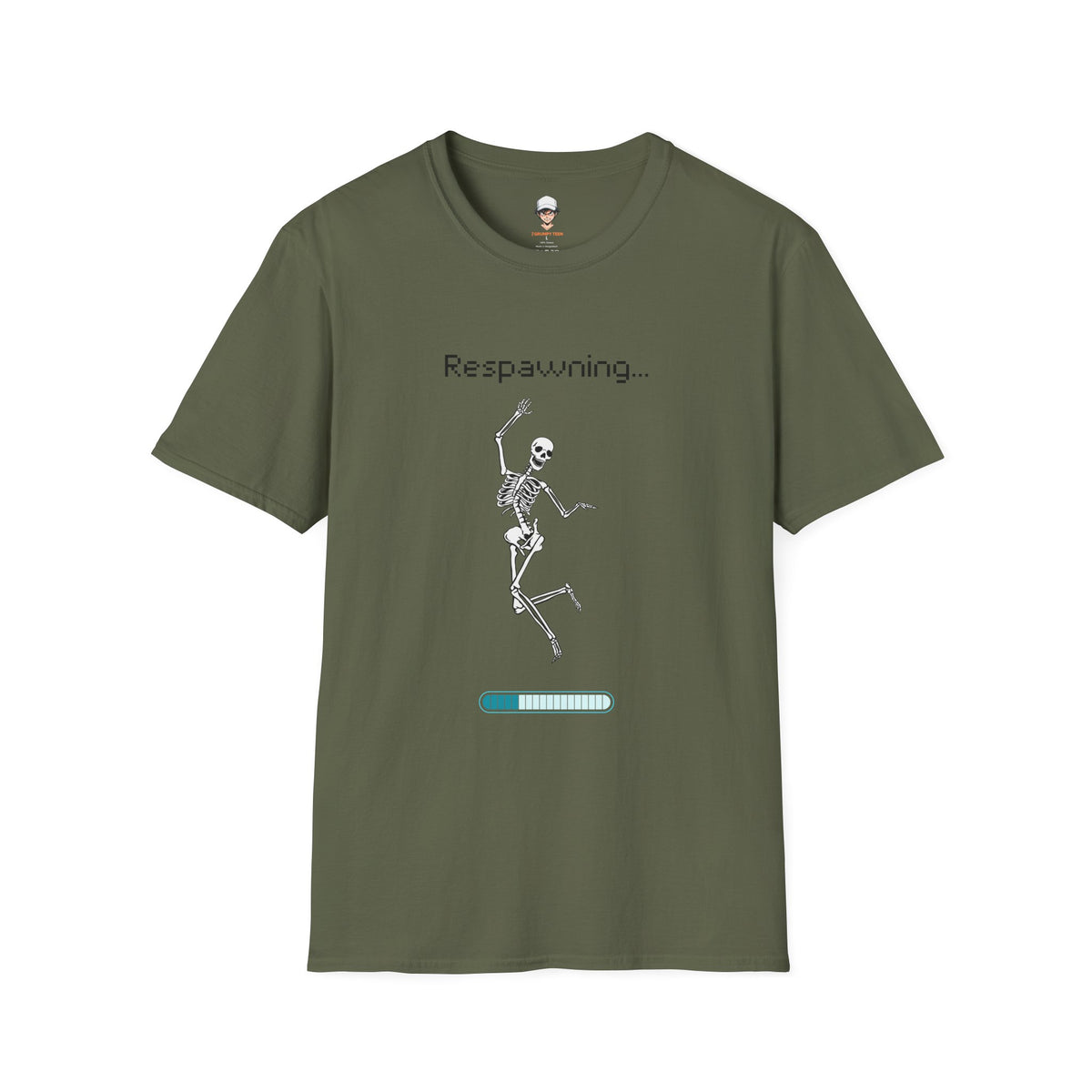Respawning Skeleton T‑Shirt — Gamer Humorous Retro Pixel Loading Tee