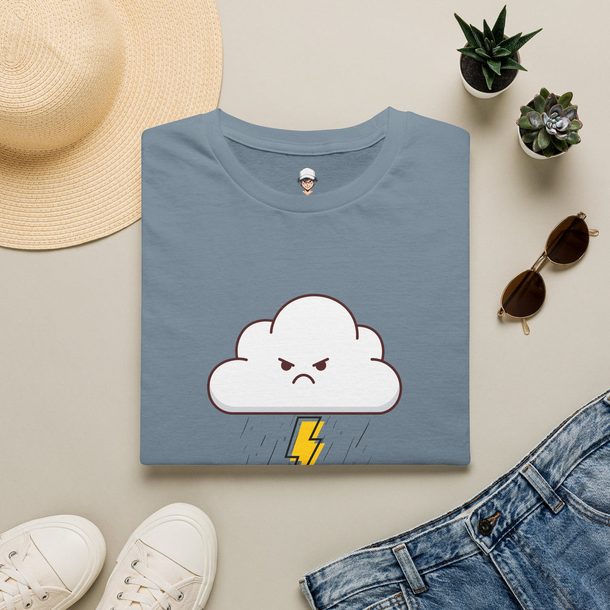 Personal Weather System: Grumpy T‑Shirt — Cute Angry Cloud Graphic Tee