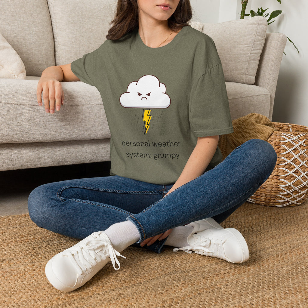 Personal Weather System: Grumpy T‑Shirt — Cute Angry Cloud Graphic Tee
