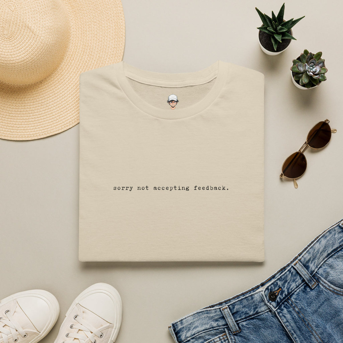 "Softly Not Accepting Feedback." Minimalist Casual Tee