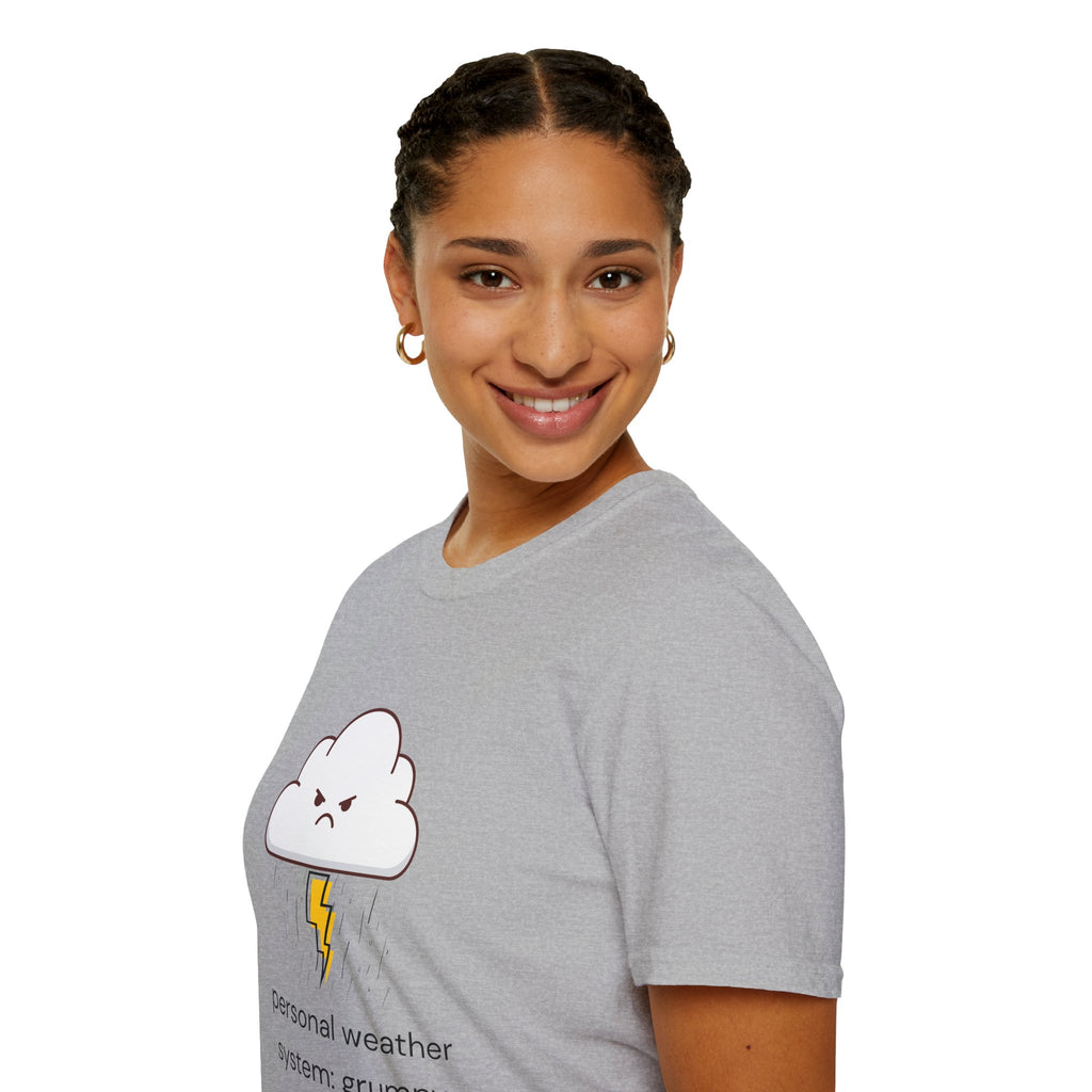 Personal Weather System: Grumpy T‑Shirt — Cute Angry Cloud Graphic Tee