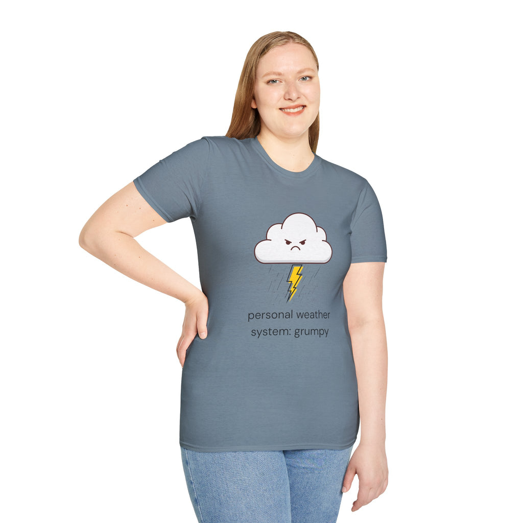 Personal Weather System: Grumpy T‑Shirt — Cute Angry Cloud Graphic Tee
