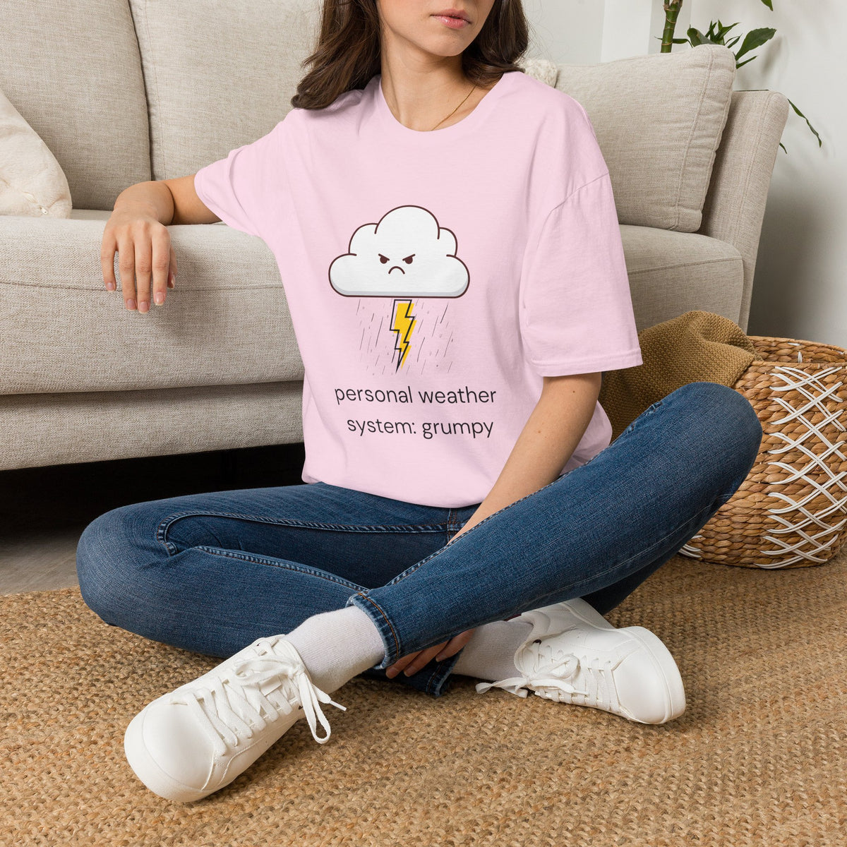 Personal Weather System: Grumpy T‑Shirt — Cute Angry Cloud Graphic Tee