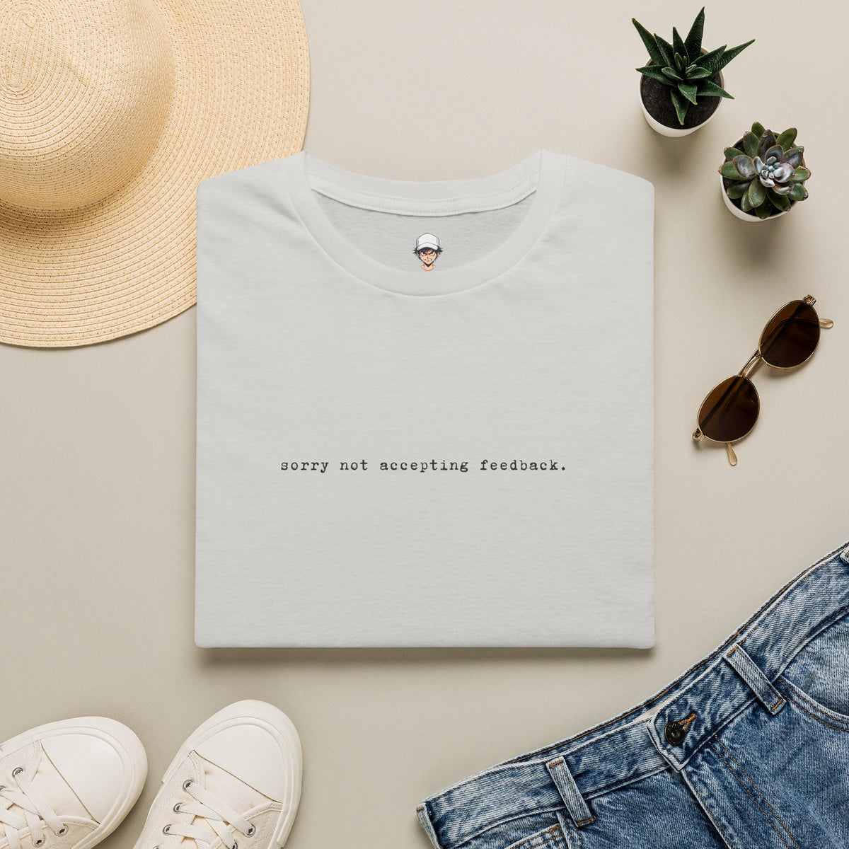 "Softly Not Accepting Feedback." Minimalist Casual Tee
