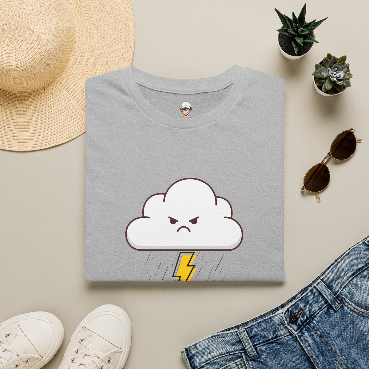 Personal Weather System: Grumpy T‑Shirt — Cute Angry Cloud Graphic Tee