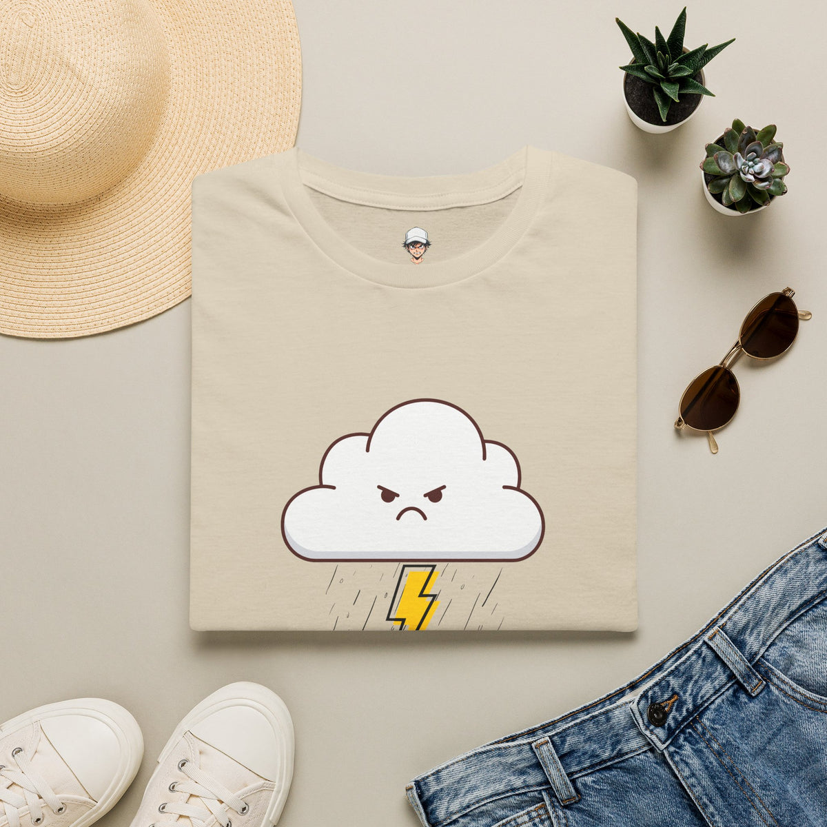 Personal Weather System: Grumpy T‑Shirt — Cute Angry Cloud Graphic Tee