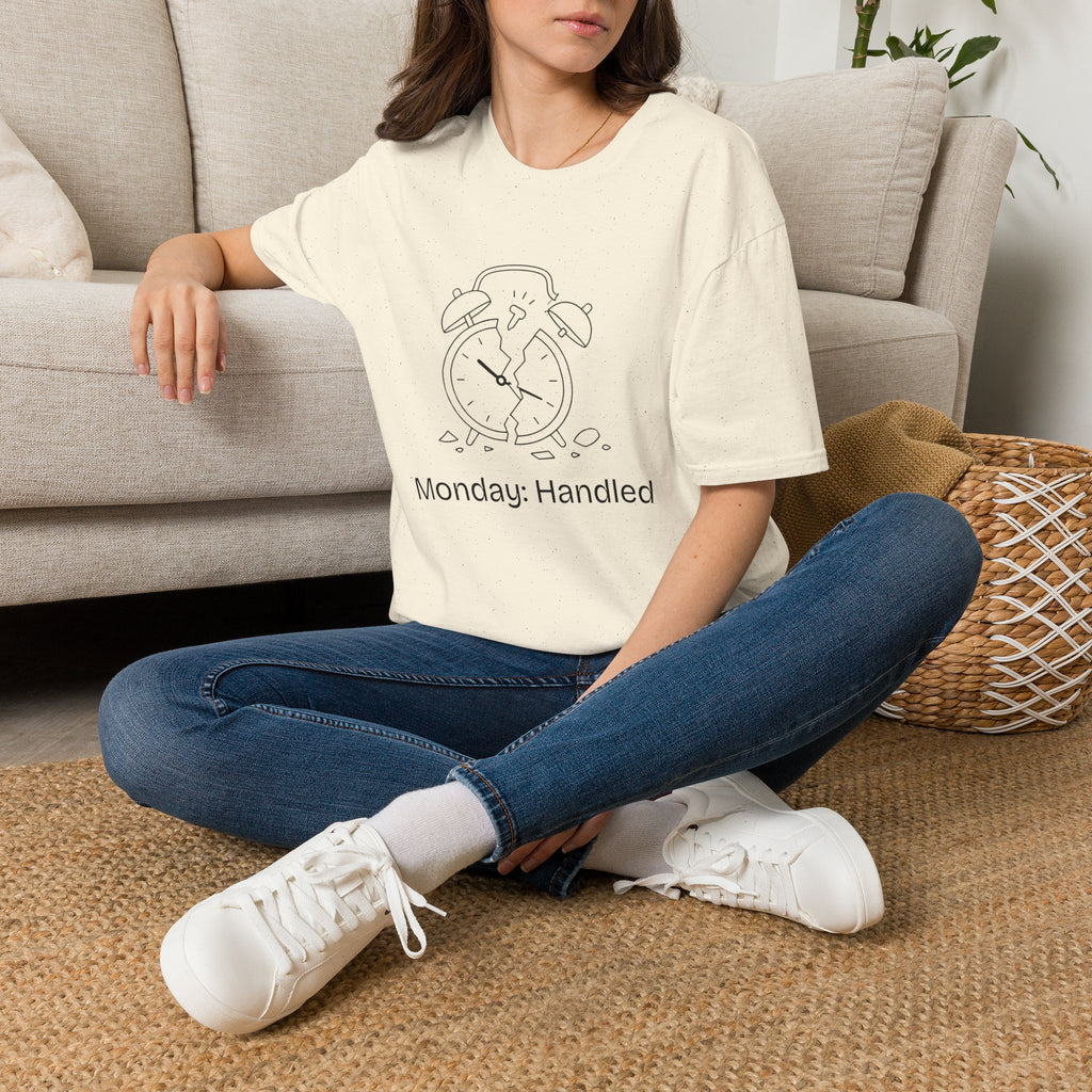 Monday Handled T-Shirt — Funny Broken Alarm Clock Tee for Workweek Vibes