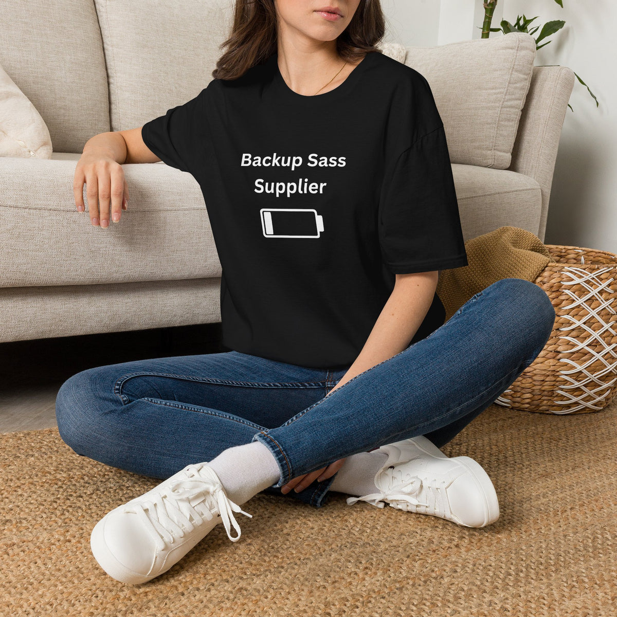 Backup Sass Supplier T-Shirt — Low Battery Parenting Humor Tee