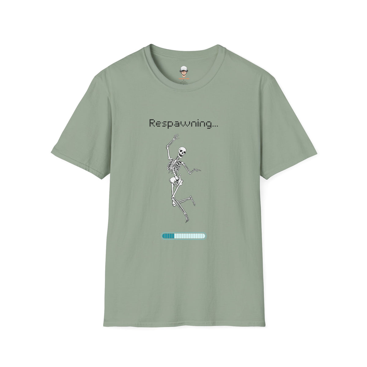 Respawning Skeleton T‑Shirt — Gamer Humorous Retro Pixel Loading Tee