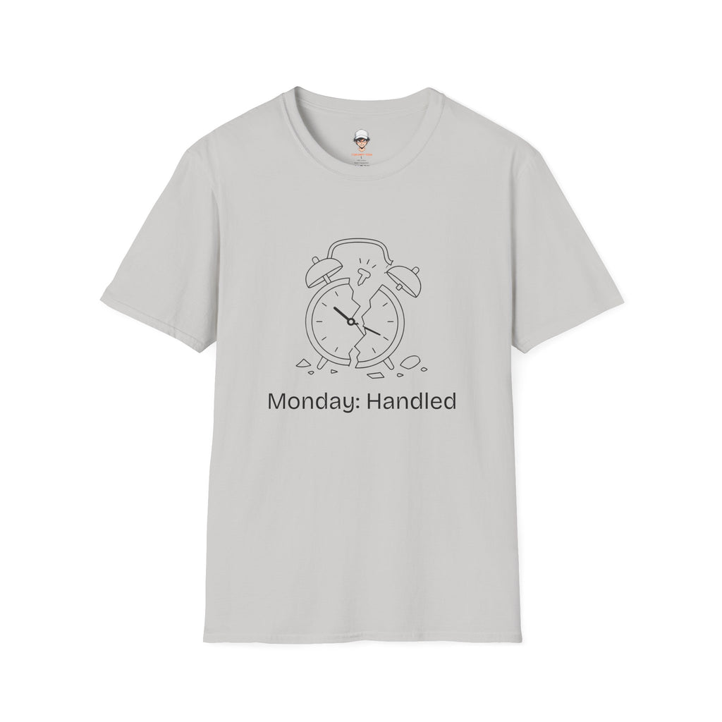 Monday Handled T-Shirt — Funny Broken Alarm Clock Tee for Workweek Vibes