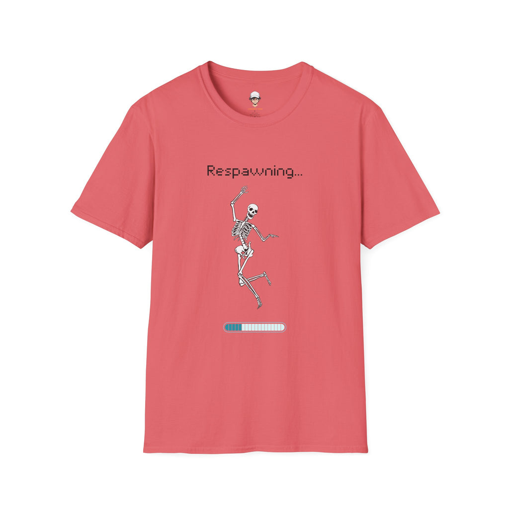 Respawning Skeleton T‑Shirt — Gamer Humorous Retro Pixel Loading Tee
