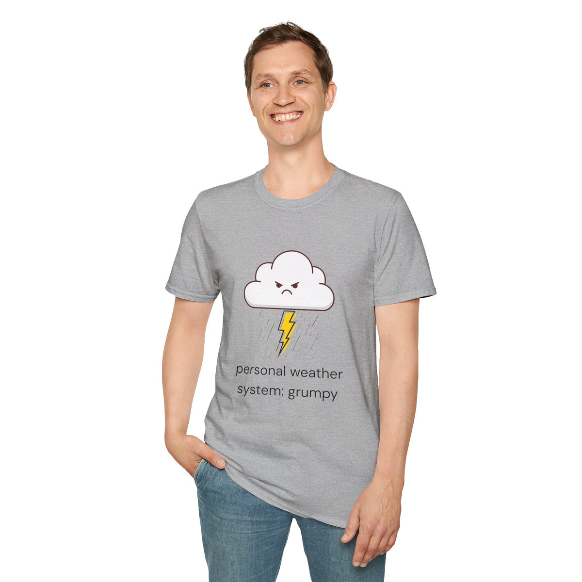 Personal Weather System: Grumpy T‑Shirt — Cute Angry Cloud Graphic Tee