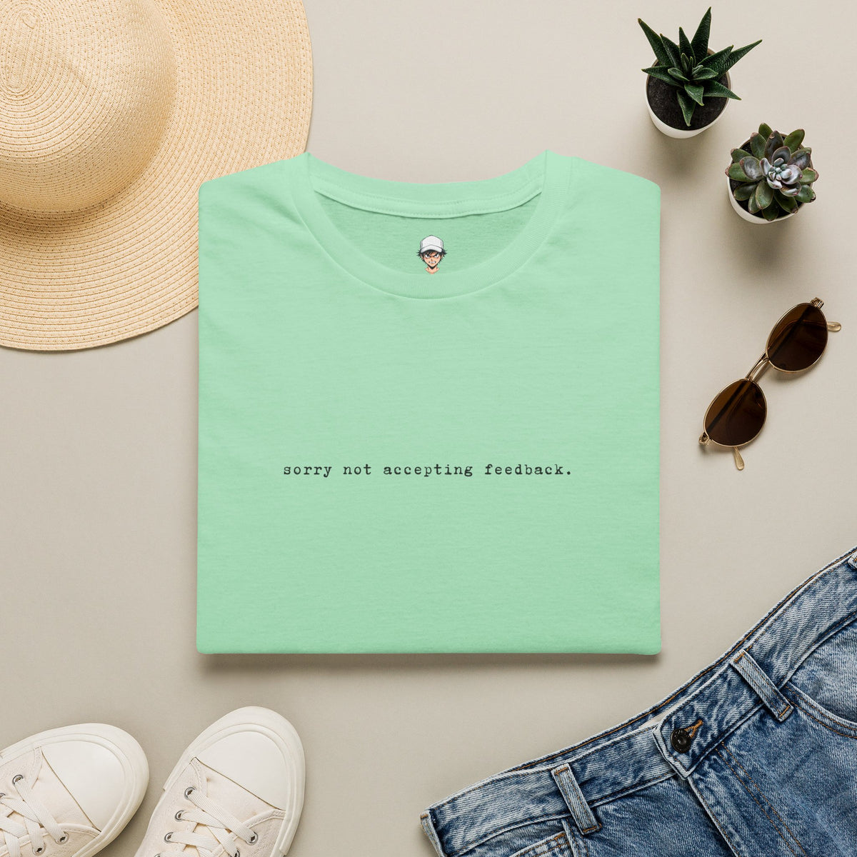 "Softly Not Accepting Feedback." Minimalist Casual Tee