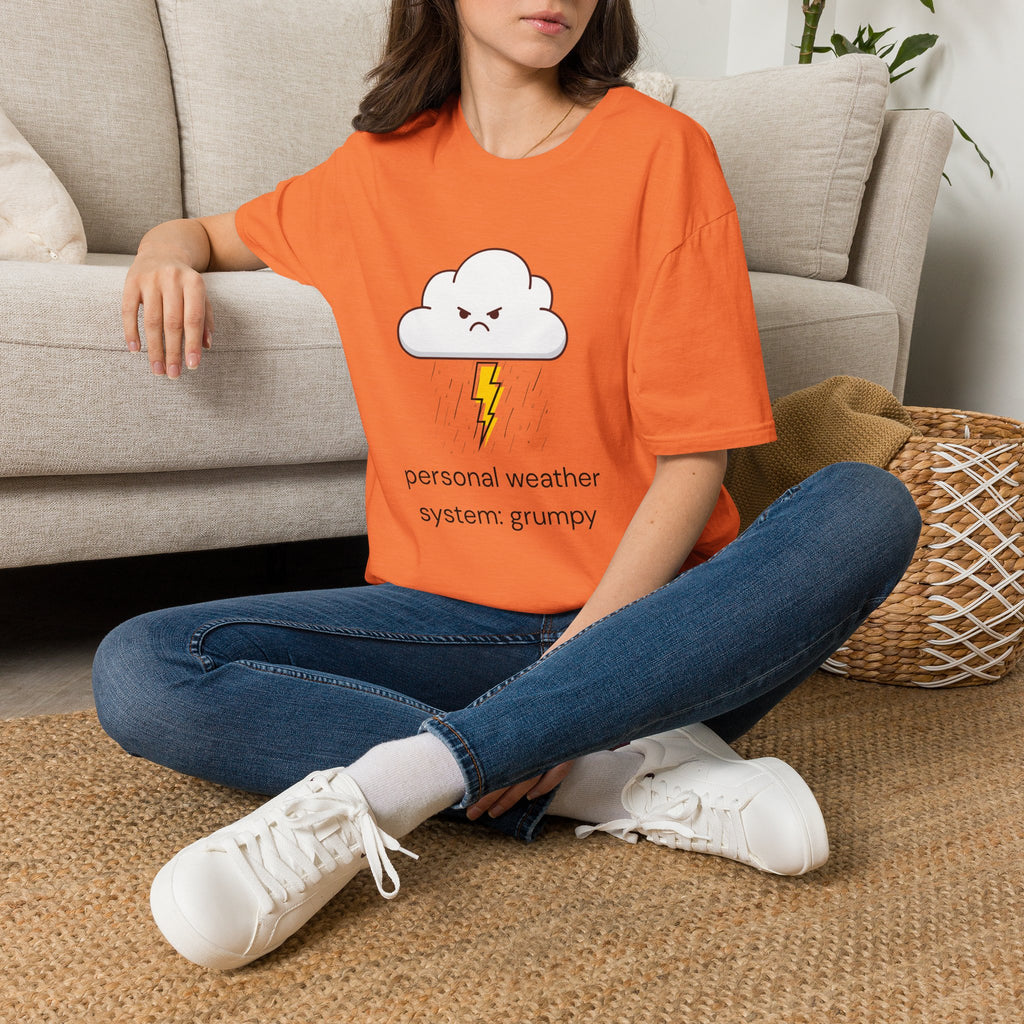Personal Weather System: Grumpy T‑Shirt — Cute Angry Cloud Graphic Tee