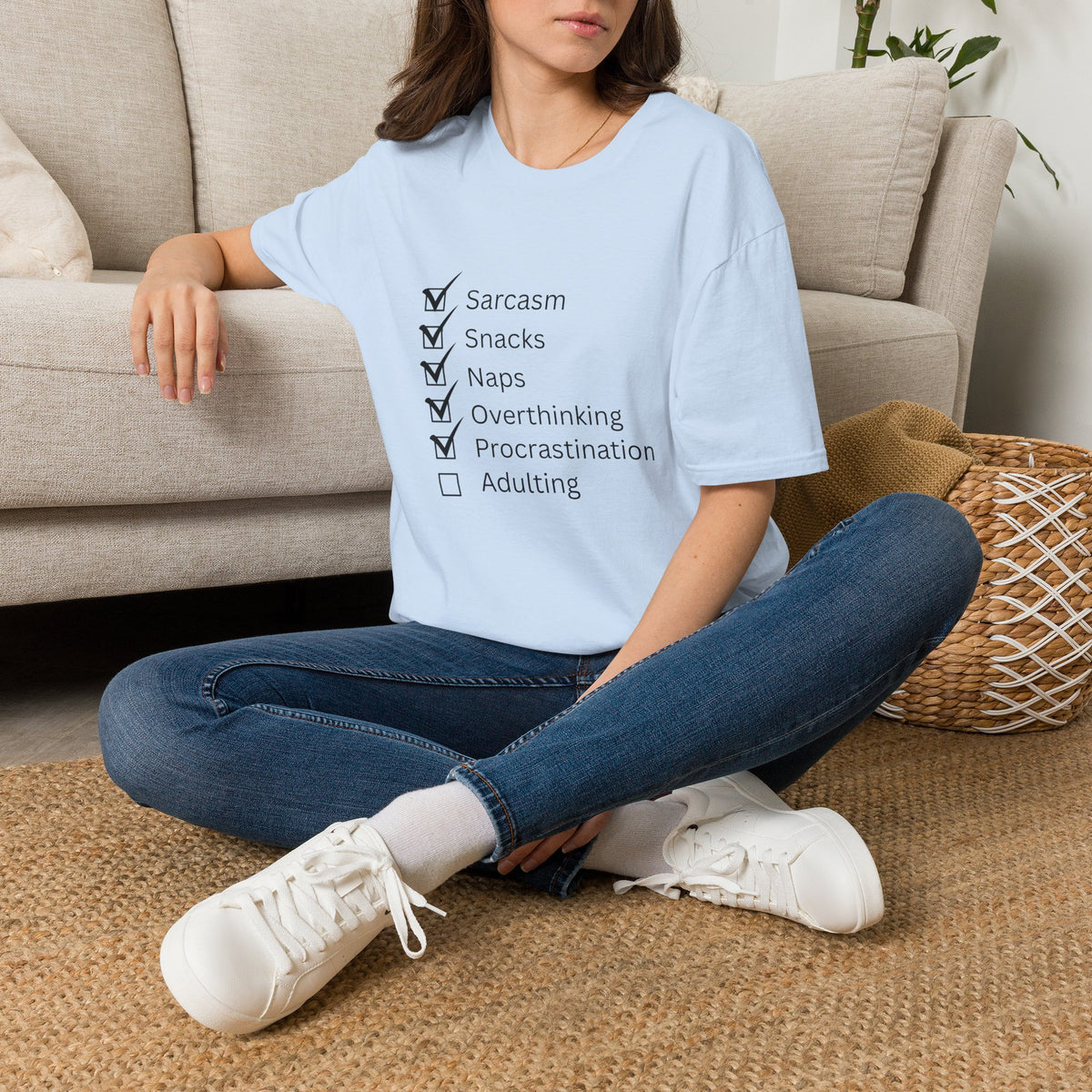 Checklist Tee — Sarcasm, Snacks, Naps & Overthinking Graphic T-Shirt