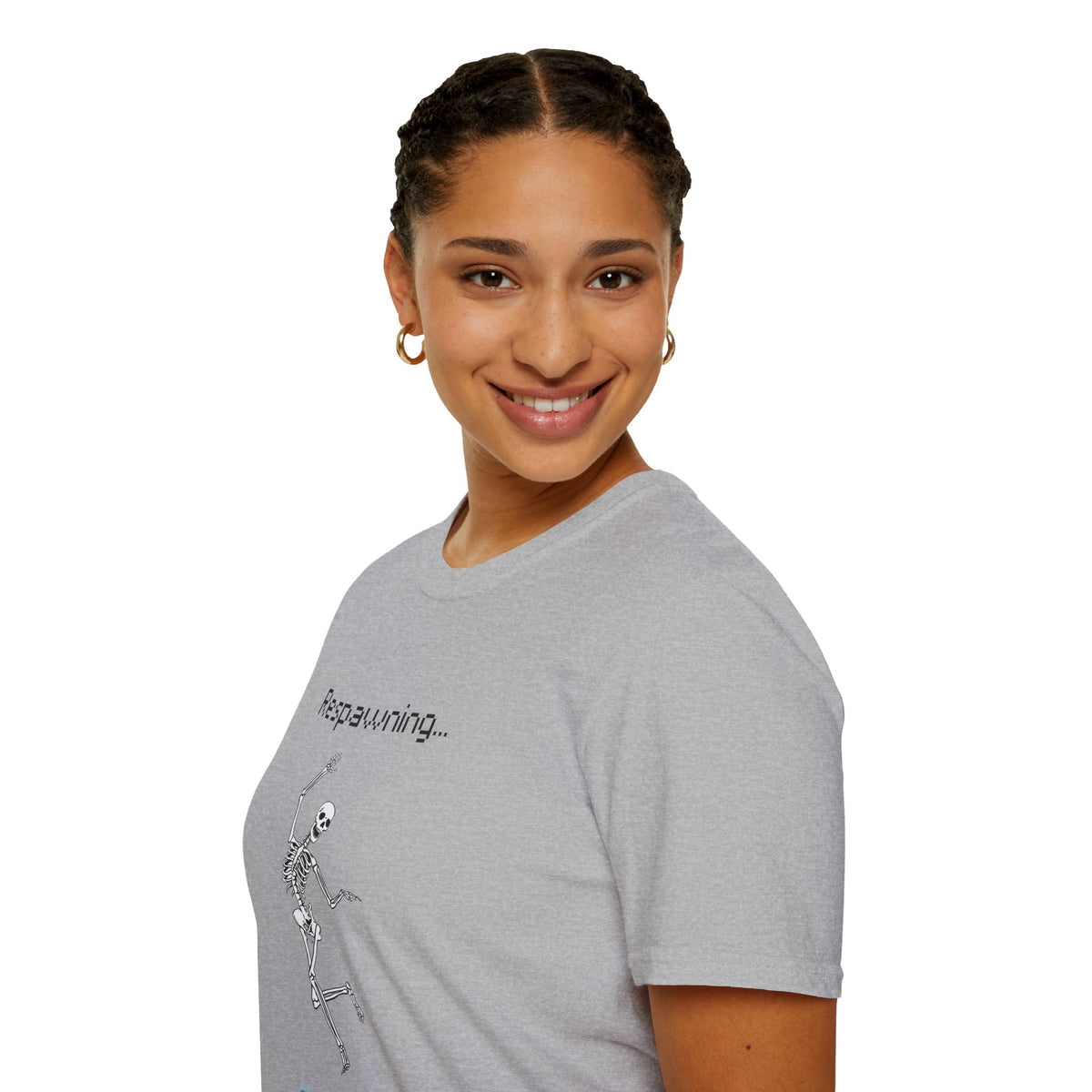 Respawning Skeleton T‑Shirt — Gamer Humorous Retro Pixel Loading Tee