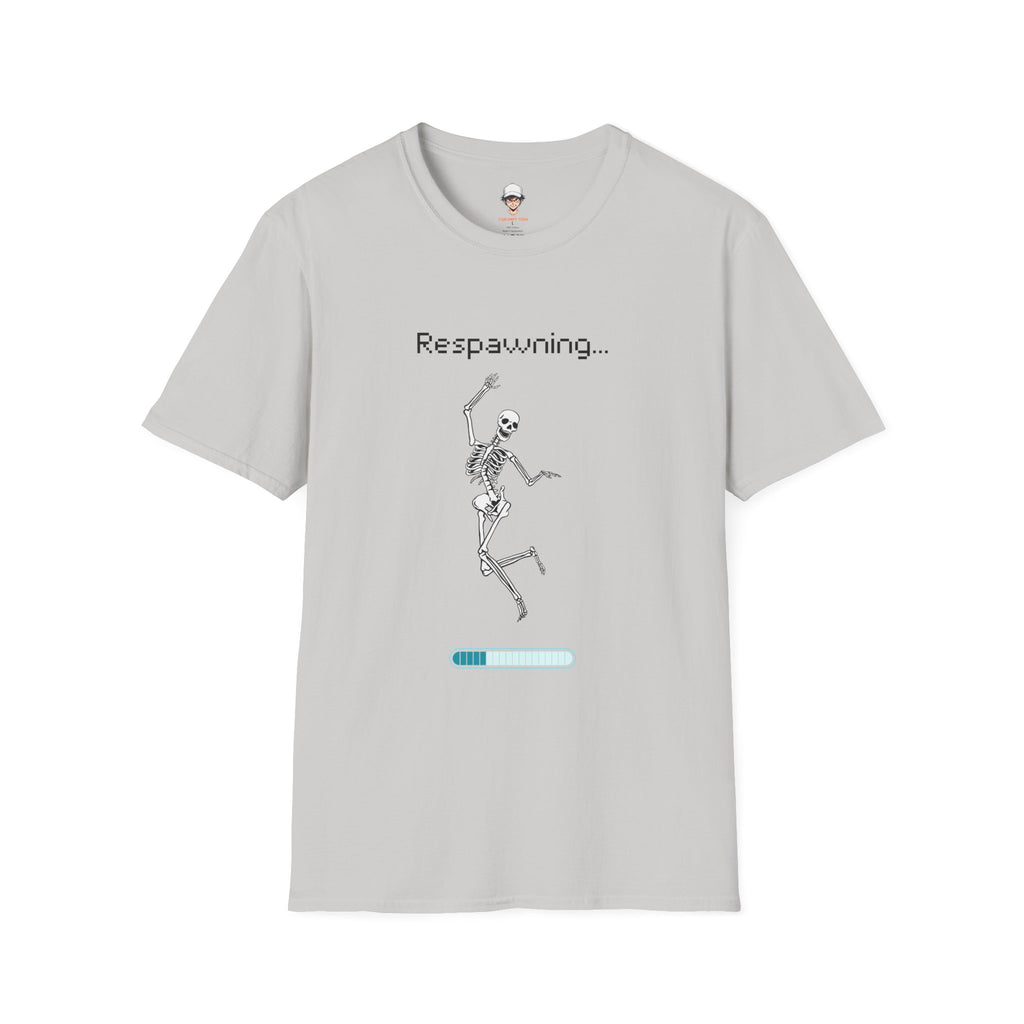 Respawning Skeleton T‑Shirt — Gamer Humorous Retro Pixel Loading Tee