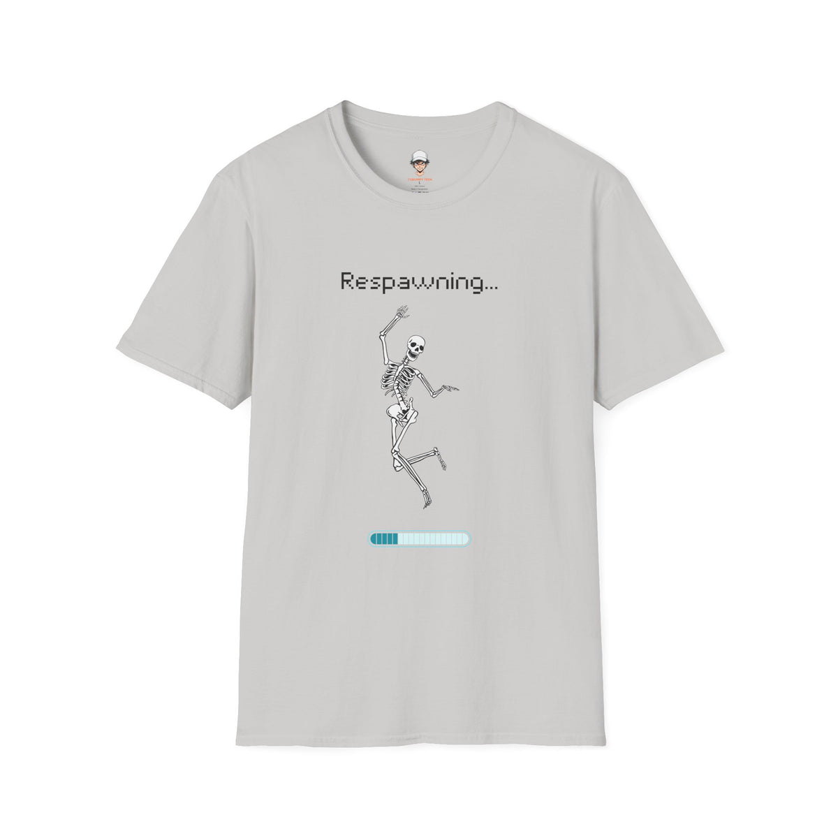 Respawning Skeleton T‑Shirt — Gamer Humorous Retro Pixel Loading Tee