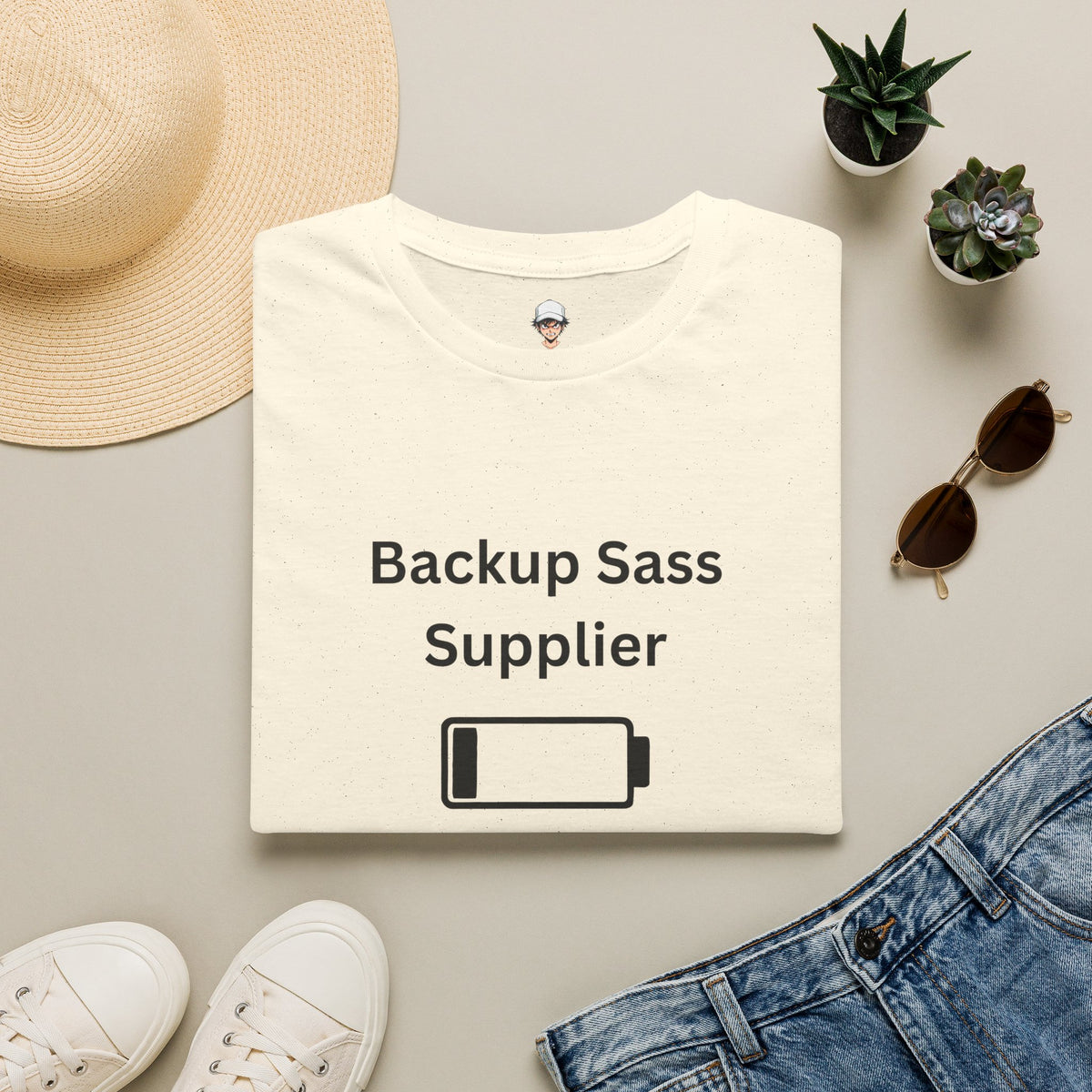 Backup Sass Supplier T-Shirt — Low Battery Parenting Humor Tee