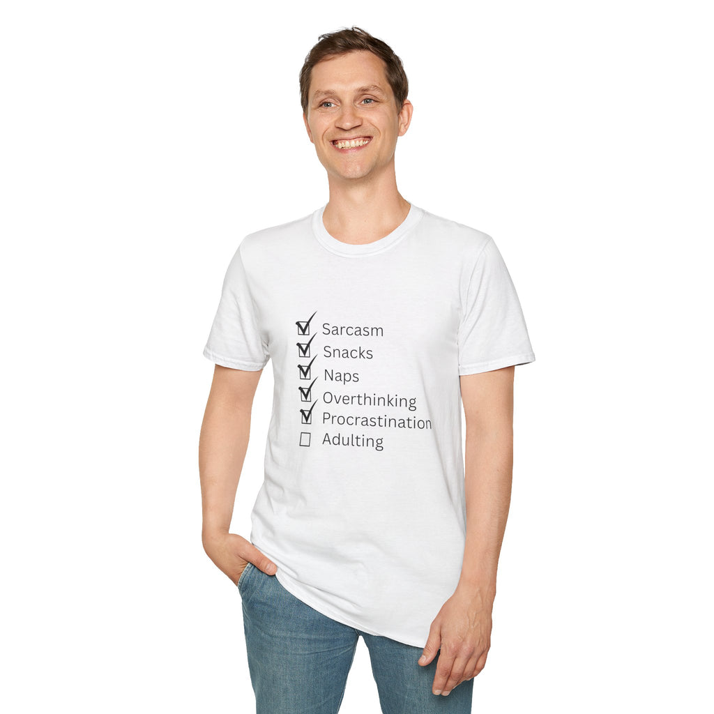 Checklist Tee — Sarcasm, Snacks, Naps & Overthinking Graphic T-Shirt