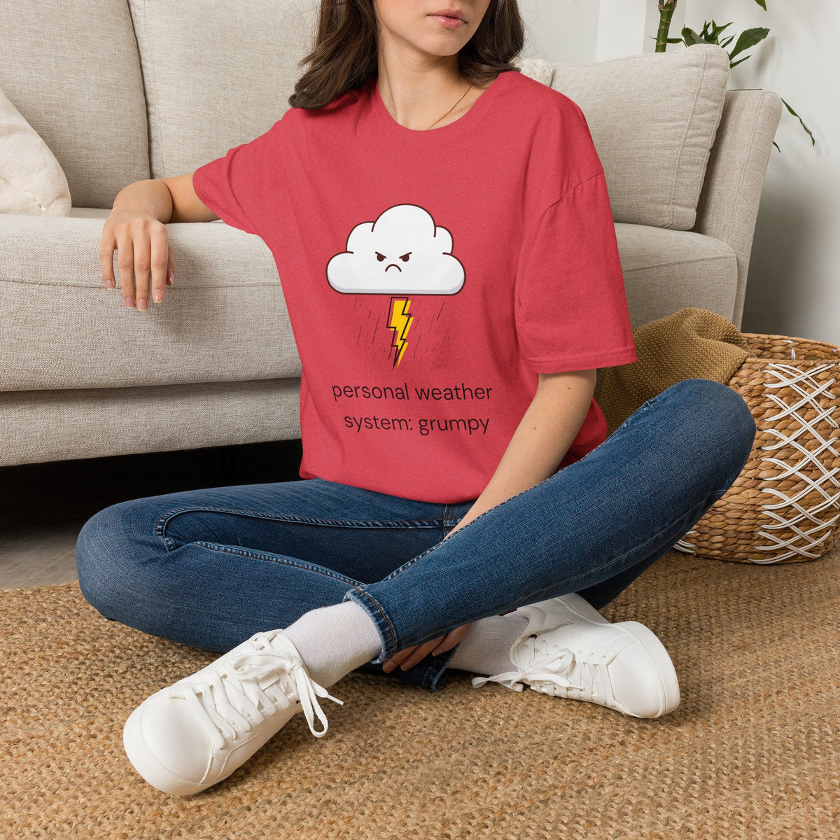 Personal Weather System: Grumpy T‑Shirt — Cute Angry Cloud Graphic Tee
