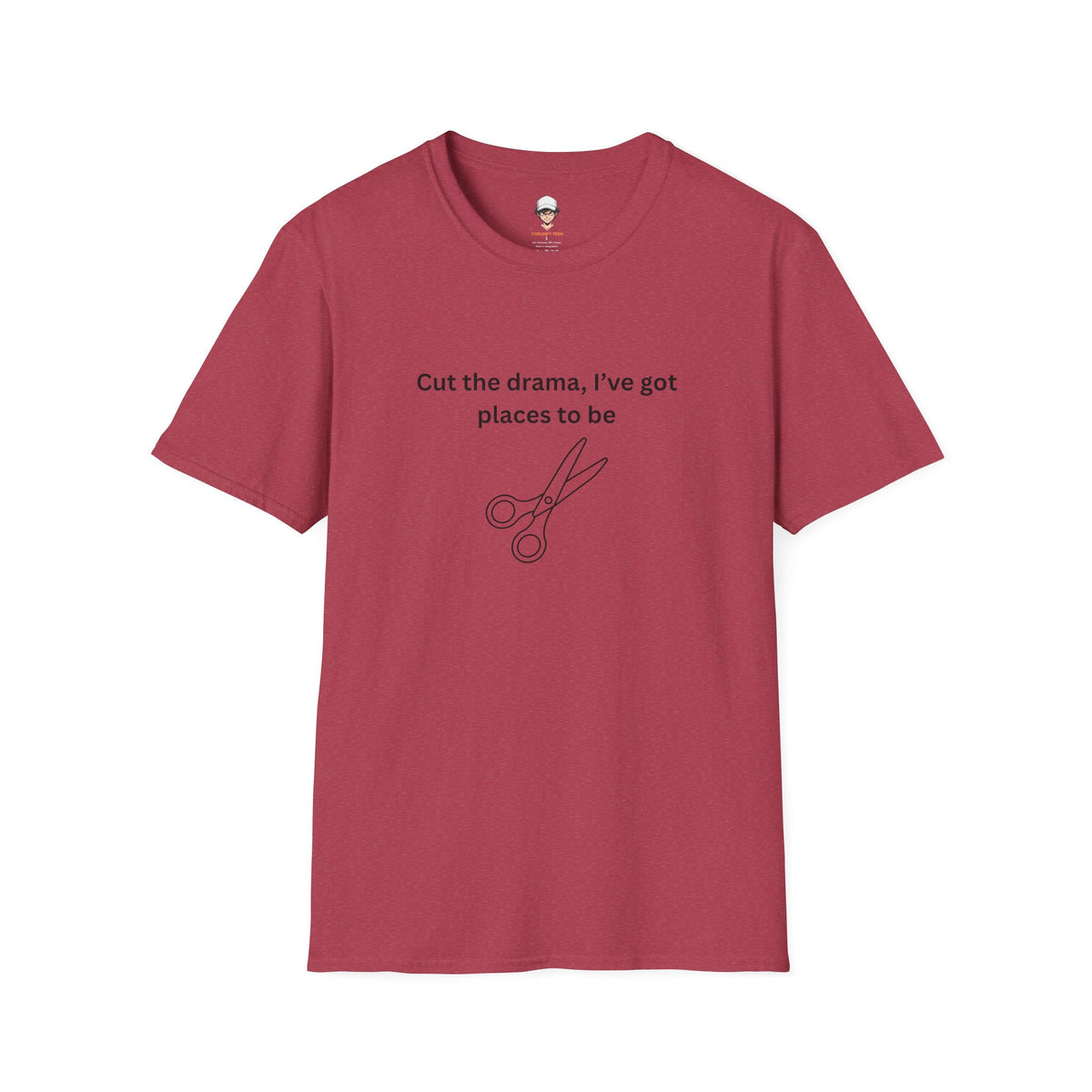 “Cut the drama, I’ve got places to be” T‑Shirt — Scissors Graphic
