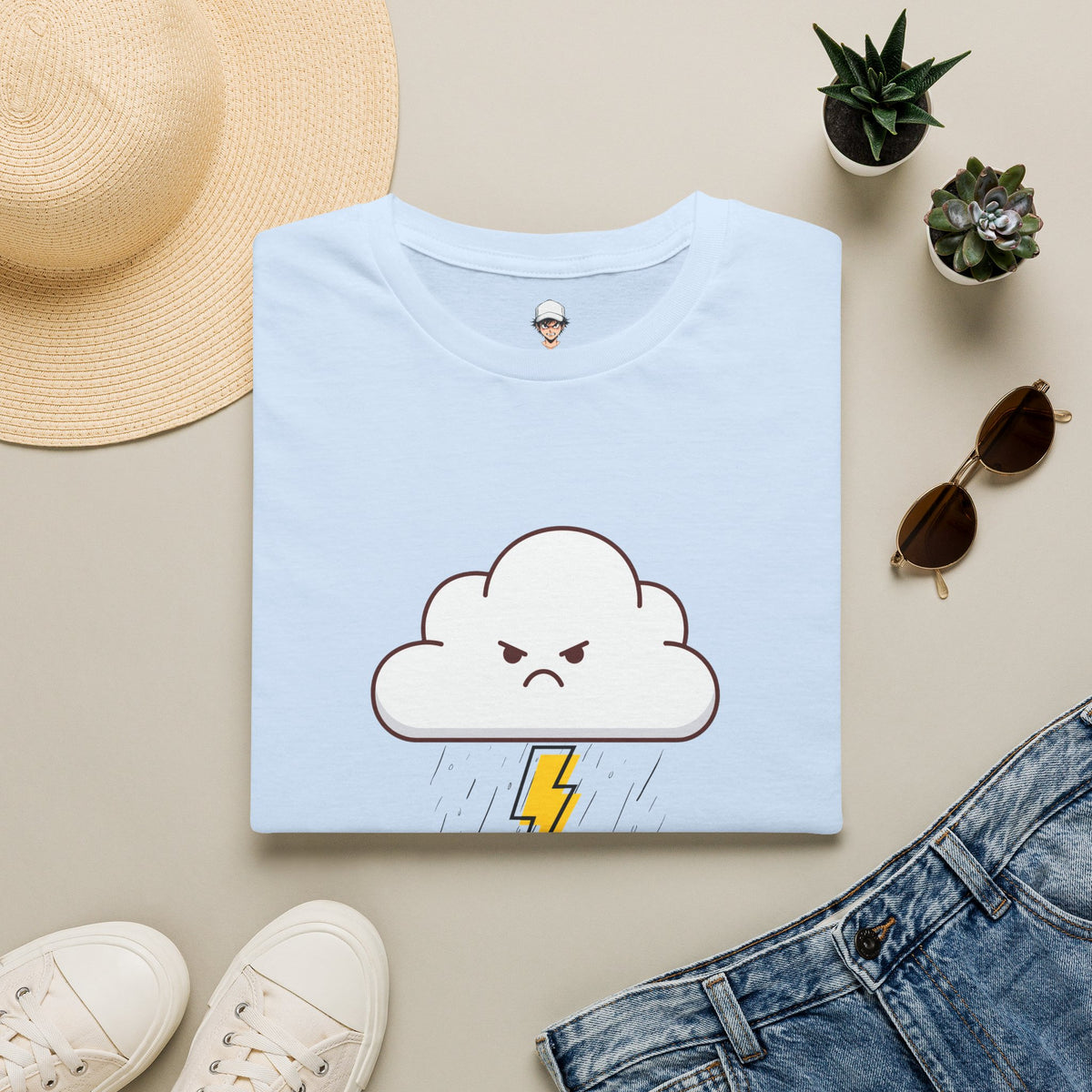 Personal Weather System: Grumpy T‑Shirt — Cute Angry Cloud Graphic Tee