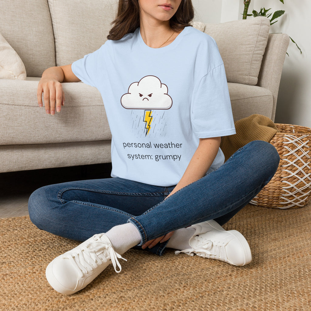 Personal Weather System: Grumpy T‑Shirt — Cute Angry Cloud Graphic Tee
