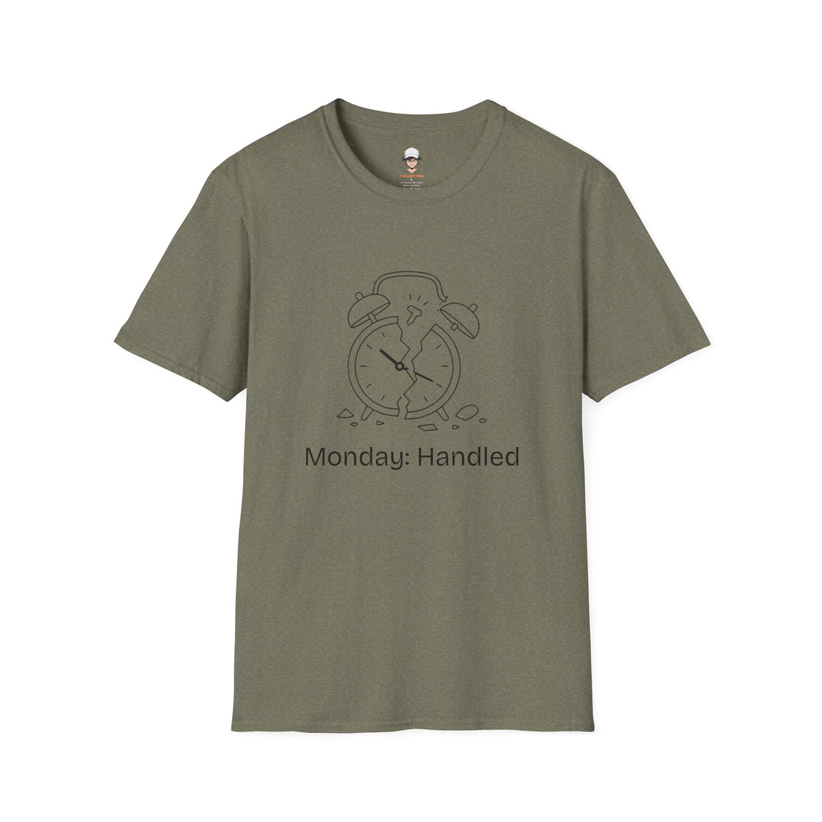 Monday Handled T-Shirt — Funny Broken Alarm Clock Tee for Workweek Vibes
