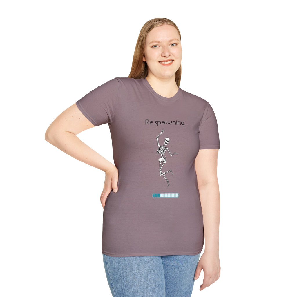 Respawning Skeleton T‑Shirt — Gamer Humorous Retro Pixel Loading Tee