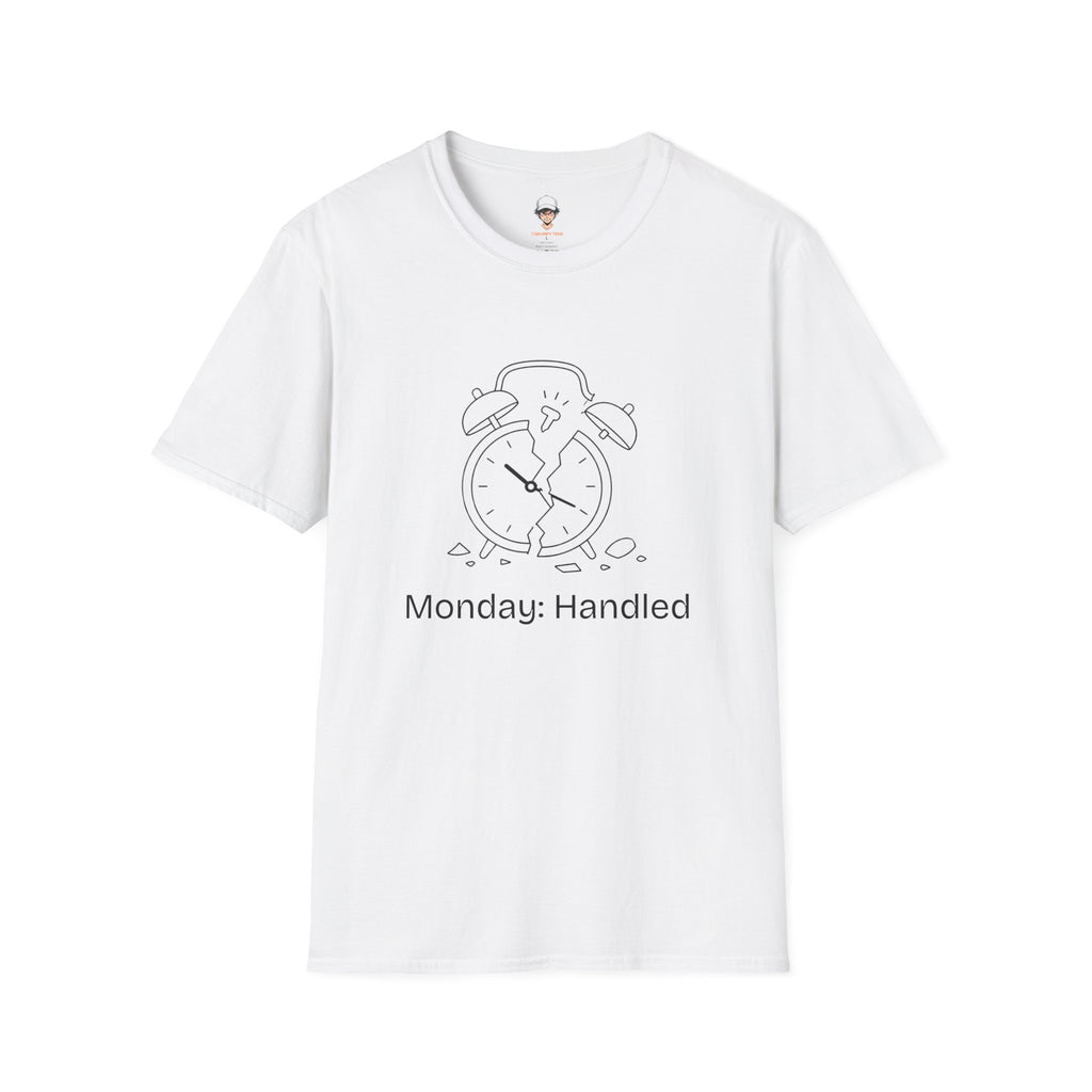 Monday Handled T-Shirt — Funny Broken Alarm Clock Tee for Workweek Vibes